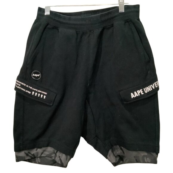 A Bathing Ape AAPE BAPE Sweat Shorts Black Camo Workout Gym Running Size M - Picture 1 of 15